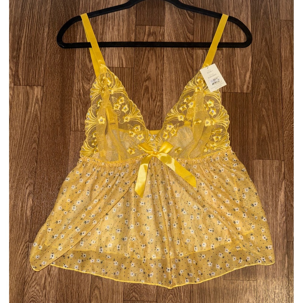 Spree Intimates Yellow Floral Lace Mesh Babydoll Top NWT 1X 22154X-1 Maize